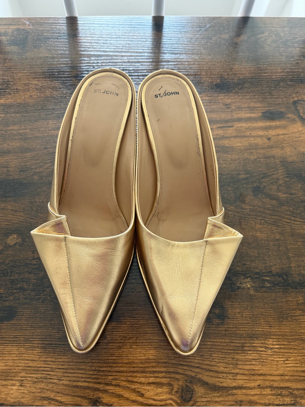 St. John Metallic Gold Pointed-Toe Slip-On Mules